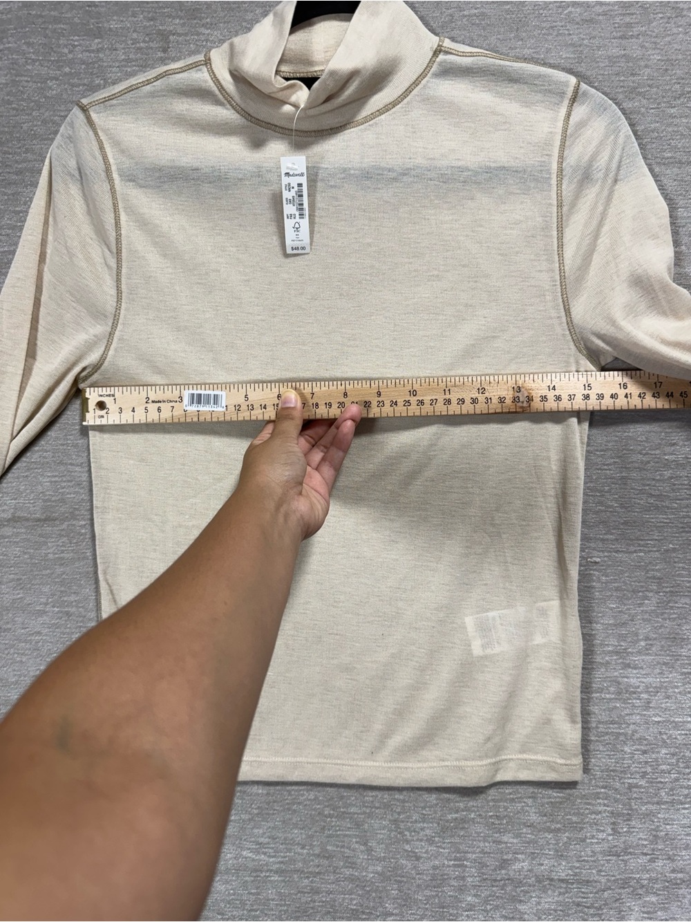 Madewell Semi-Sheer Mockneck Tee NWT Medium Hthr Light Oatmeal Long Sleeve - Picture 8 of 8